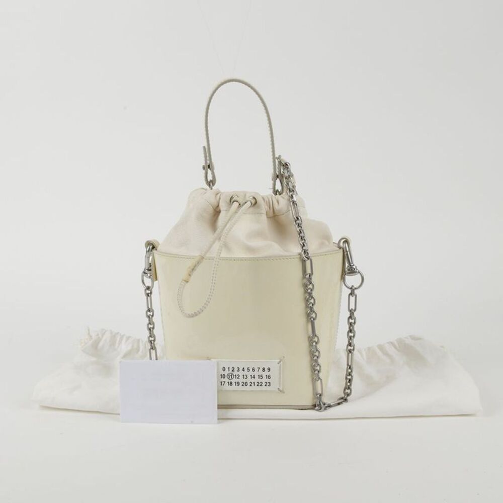 Small White Patent Leather Bucket Tote And Shoulder Bag